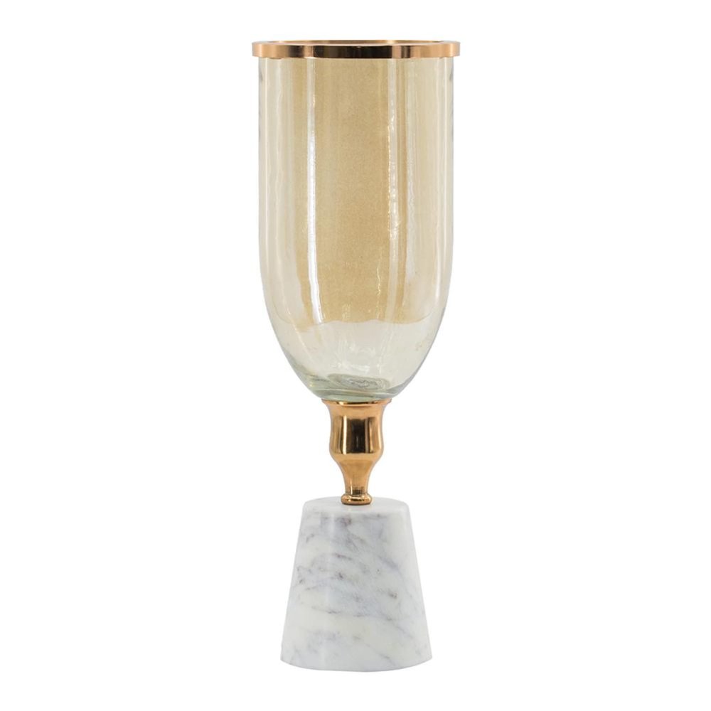 A and B Home 18.7 in H Gold/White Glass/Aluminum Vase with Marble Base - Small, Home Accent Dcor