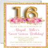 Pink Sweet 16 Invitations, Rose Gold Sweet 16 Invitations With Envelopes (Pink Rose Garden) view 1