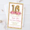 Pink Sweet 16 Invitations, Rose Gold Sweet 16 Invitations With Envelopes (Pink Rose Garden) view 2