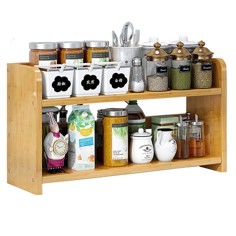 Bamboo Spice Rack, Spice Rack With 2-tier Detachable Levels, For Kitchen Shelf Spice Rack/Countertop Condiment Storage Rack (Size : 60cm)