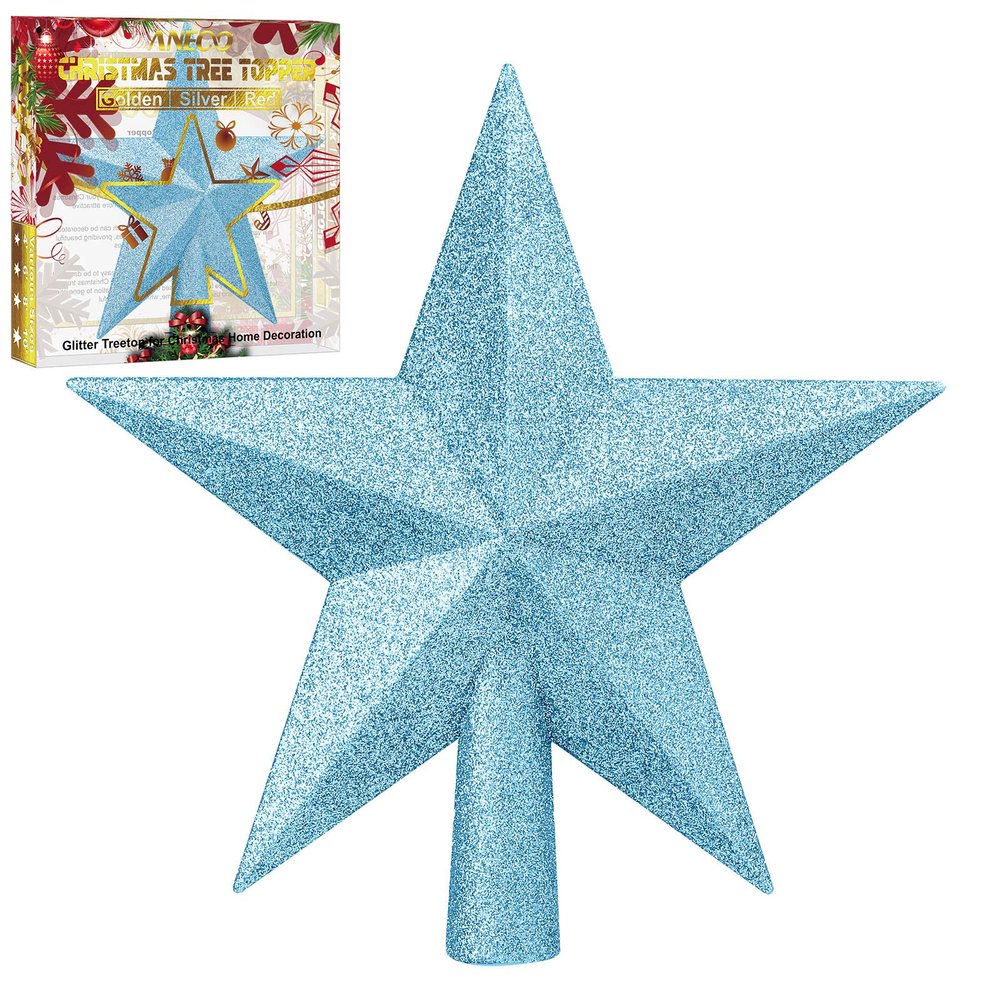 Aneco Blue Glitter Mini Christmas Tree Topper Shatter-Proof 4 Inch Small Christmas Tree Decoration Treetop for Holiday Ornament or Home Decor