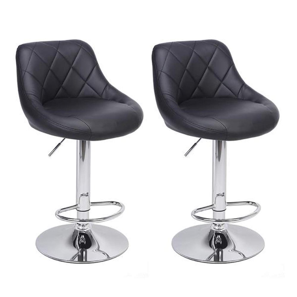 XMZFQ Modern PU Leather Adjustable Swivel Barstools Set of 2, Armless Hydraulic Kitchen Counter Bar Stools Island Bar Stool with Back,Black