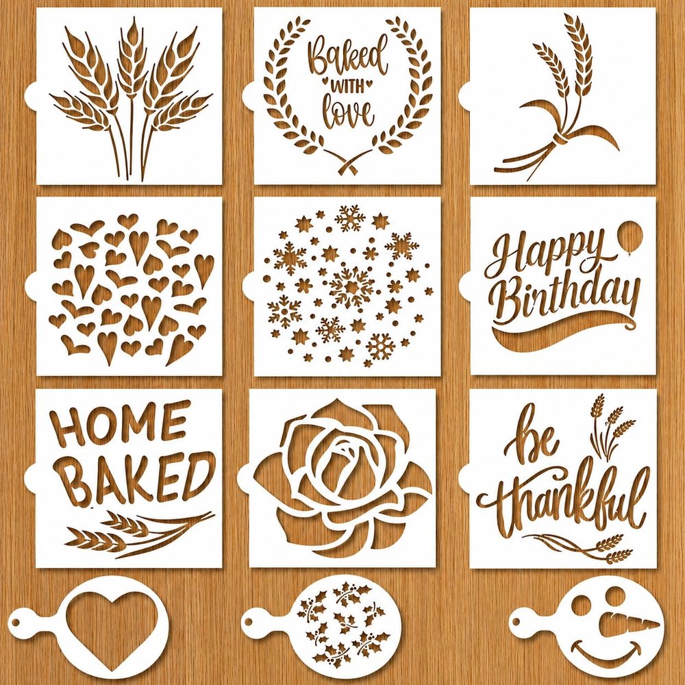 Sourdough & Artisan Bread Stencils -Cake, Pie, Bread & Cookies -Decorate Your Own Unique Design -Baking Mold Stencil Template for Decorating. Classic Wheat, Hearts & More, BONUS Coffee/Cookie Stencils