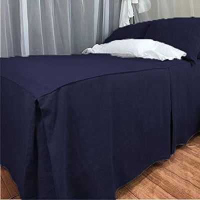 Bedding Empire 20" Drop 3 Piece Box Pleated Bed Skirt/Bed Cover with Pillowcase 100% Egyptian Cotton 500 TC Navyblue King Size