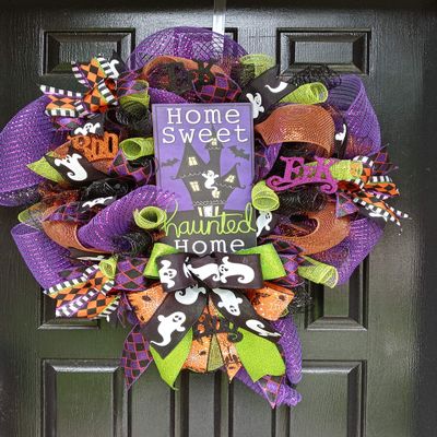 BOO! Home Sweet Haunted Home Halloween Mesh Weath