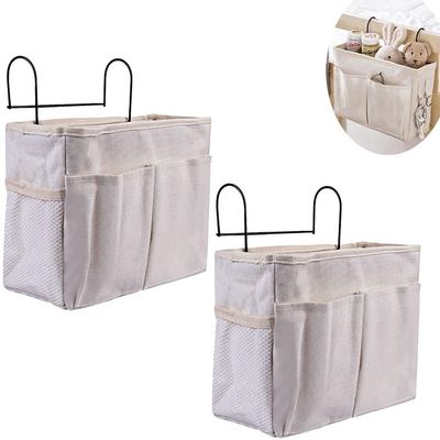 "KonHaovF 2Pack Bedside Organizer Caddy Hanging with Hook, Bed Storage Pocket for Dorm Kids Room Top Bunk Bed Loft Bed, Bedside Storage for Phone Remote Control Laptop Books (White)"