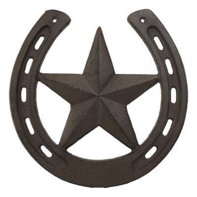 Ebros Gift 10 Wide Rustic Cast Iron Metal Horseshoe With Western Star Wall Decor Art Plaque Cutout Southwest Country Cowboy Rodeo Racing Horses Horseshoes Vintage Decorative Accent For Walls Or
