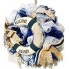 Artisan life float nautical, coastal, beach wreath made with white and blue deco mesh. view 2