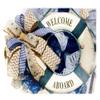 Artisan life float nautical, coastal, beach wreath made with white and blue deco mesh. view 3