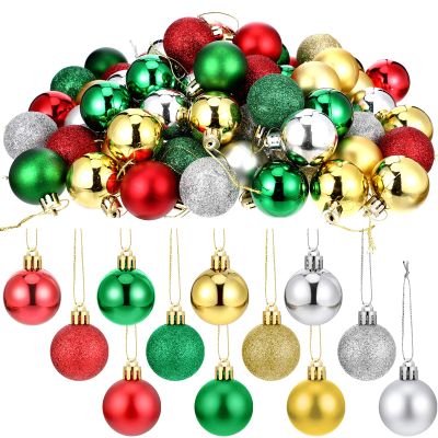 Boao 96 Pcs Christmas Mini Balls Ornaments Miniature Xmas Tree Ornaments Multicolour Shiny Small Hanging Decorations for Christmas Holiday Party Decor(1.57 Inch,Red, Gold, Silver, Green Balls)