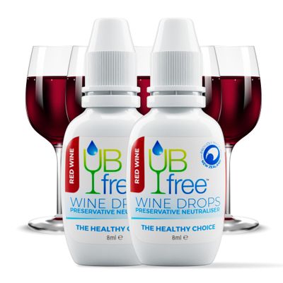 UBfree Wine Drops - 2pk Red - Sulfite and Histamine Remover for Red Wine - Natural, Odorless, Tasteless, Reduces Headaches and Allergies - Portable