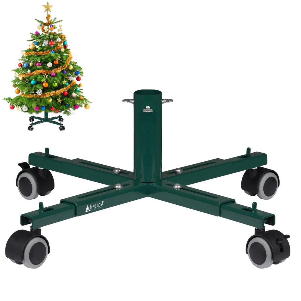 Christmas Tree Stand Base with Wheels Movable Fake Tree Holder for 6ft Artificial Plant Taxi no Tree Collar or Skirt (Green)