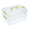JUXYES 2-Tiers Stack Carry Storage Box With Handle, Transparent Stackable Storage Bin With Handle Lid Latching Storage Container for School & Office Supplies (Green) view 1