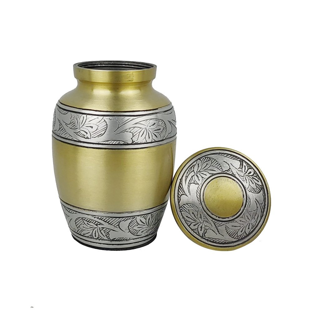 Lightnpro Hand Engraved Burial Funeral Medium Crematio Urns for Childs, Carved Metal Kaapsake Memorial Srew Top Lid Cardial Urn for Ashes - Beautiful Memory of Your Loved Ones Remains - 6 Inch Gold