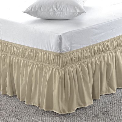 Amuze Bedding Eay Fit Elastic Wrap Around Ruffled Bed Skirt Recron 500 Thread Count(Taupe, Short King, Drop Length 13 Inches)