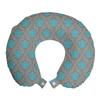 Ambesonne Damask Travel Pillow Neck Rest, Venetian Style Damask Swirled Lines and Blossoms Italian Flourish, Memory Foam Traveling Accessory for Airplane and Car, 12", Cocoa Sky Blue Yellow view 1