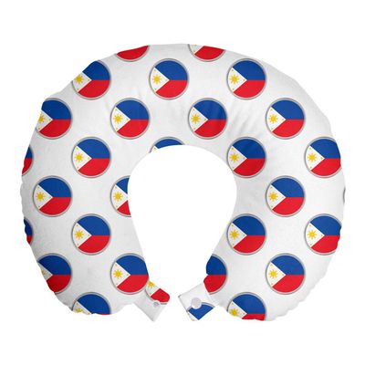 Ambesonne Phillipine Travel Pillow Neck Rest, Pattern from The Circles with Flag of Philippines National Graphic, Memory Foam Traveling Accessory for Airplane and Car, 12", White Red