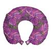 Ambesonne Hawaiian Travel Pillow Neck Rest, Exotic Style Colorful Hibiscus Flower and Leaf Silhouettes Image Art Print, Memory Foam Traveling Accessory for Airplane and Car, 12", Purple Lilac view 1