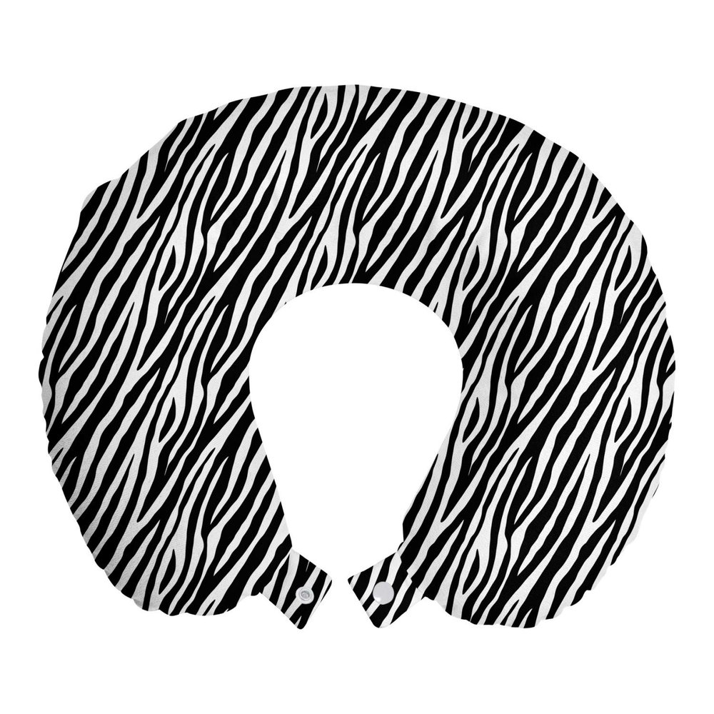Ambesonne Zebra Print Travel Pillow Neck Rest, Repeating Animal Skin Ornament Jungle Savage Animal Savannah Life, Memory Foam Traveling Accessory for Airplane and Car, 12", Black Charcoal