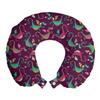 Ambesonne Dragon Travel Pillow Neck Rest, Mythological Fantasy Animals with a Funny Smile on Purple Background, Memory Foam Traveling Accessory for Airplane and Car, 12", Purple Teal view 1