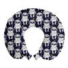 Ambesonne Space Travel Pillow Neck Rest, Cartoon Illustrated Repeating Panda Astronaut Characters Night Sky Stars, Memory Foam Traveling Accessory for Airplane and Car, 12", Indigo White view 1