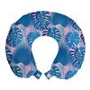 Ambesonne Tropical Travel Pillow Neck Rest, Exotic Palm Leaves Monochrome Composition of Nature Elements Pastel Background, Memory Foam Traveling Accessory for Airplane and Car, 12", Blue Pink view 1