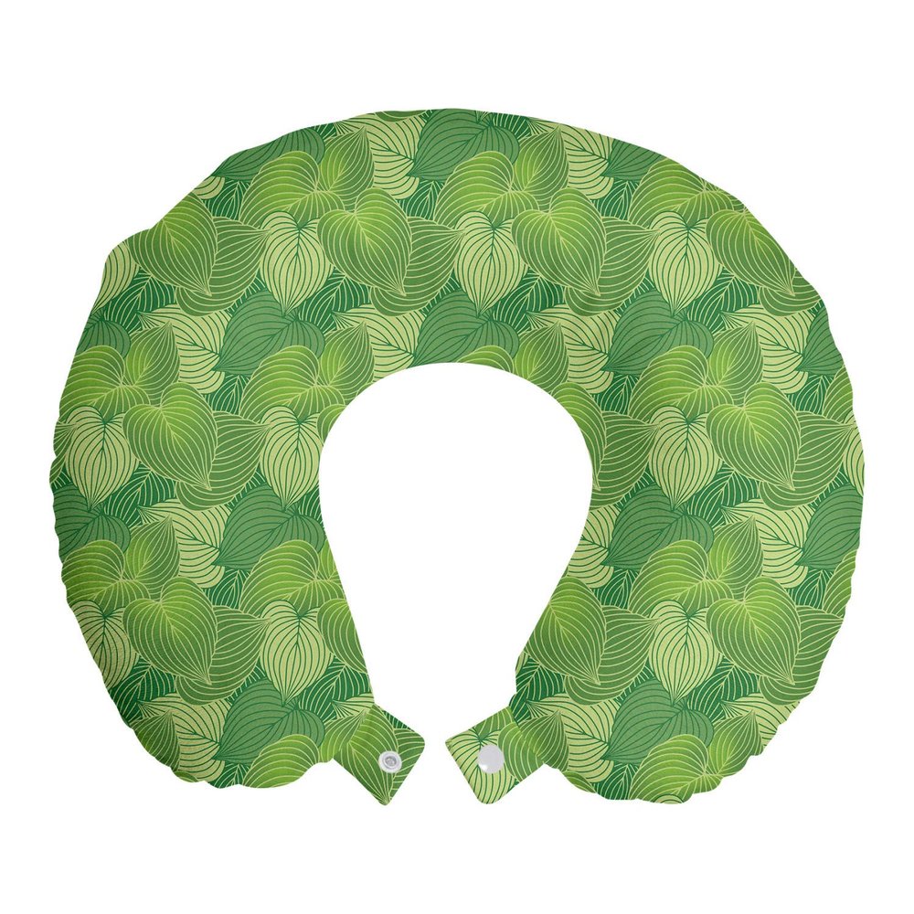Ambesonne Green Travel Pillow Neck Rest, Abstract Hosta Plants Forest Growth Leaves Ecology Jungle Theme, Memory Foam Traveling Accessory for Airplane and Car, 12", Fern Lime and Pale Green
