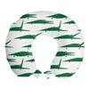 Ambesonne Crocodile Travel Pillow Neck Rest, Funny Green Alligator Animals in Cartoon Style Zoo Reptile Biting Characters, Memory Foam Traveling Accessory for Airplane and Car, 12", Green and White view 1