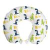 Ambesonne Dinosaur Party Travel Pillow Neck Rest, Happy Cartoon Dino Reptile Rrrr Text on Plain Pattern, Memory Foam Traveling Accessory for Airplane and Car, 12", Green Yellow view 1