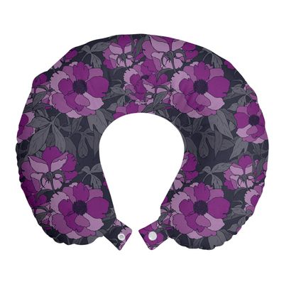 Ambesonne Floral Travel Pillow Neck Rest, Violet Tones Grungy Look Flower Print Wild Rose, Memory Foam Traveling Accessory for Airplane and Car, 12", Purple Multicolor