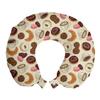 Ambesonne Dessert Travel Pillow Neck Rest, Patisserie Theme Pattern Chocolate Coated Donut Cookie Latte Croissant, Memory Foam Traveling Accessory for Airplane and Car, 12", Pink Brown view 1