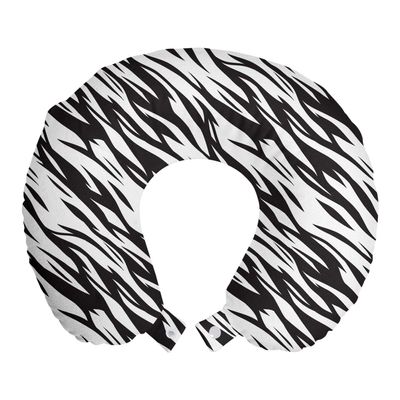 Ambesonne Zebra Print Travel Pillow Neck Rest, Exotic Savanna Inspired Animal Skin Diagonal and Wavy Illustration, Memory Foam Traveling Accessory for Airplane and Car, 12", Charcoal Grey
