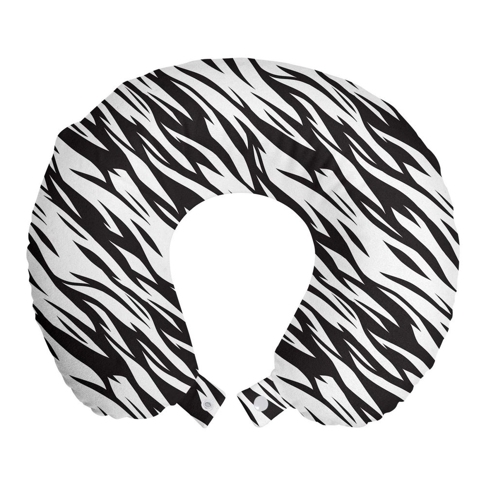 Ambesonne Zebra Print Travel Pillow Neck Rest, Exotic Savanna Inspired Animal Skin Diagonal and Wavy Illustration, Memory Foam Traveling Accessory for Airplane and Car, 12", Charcoal Grey
