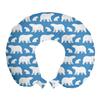 Ambesonne Polar Bear Travel Pillow Neck Rest, Bear Family Carnivore Nordic Mammals Cold Lands Wild Happy Character, Memory Foam Traveling Accessory for Airplane and Car, 12", Pale Blue White view 1