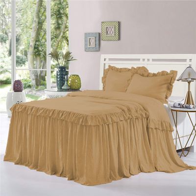 Bedding Empire 25" Drop 1 Piece Double Ruffle Bed Skirt/Bed Cover 100% Egyptian Cotton 500 TC Beige King Size