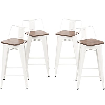 Changjie Furniture 30 Inch Swivel Bar Stools Set of 4 with Backs Counter Height Industrial Barstools for Kitchen Island (Swivel 30 inch, White Wooden)