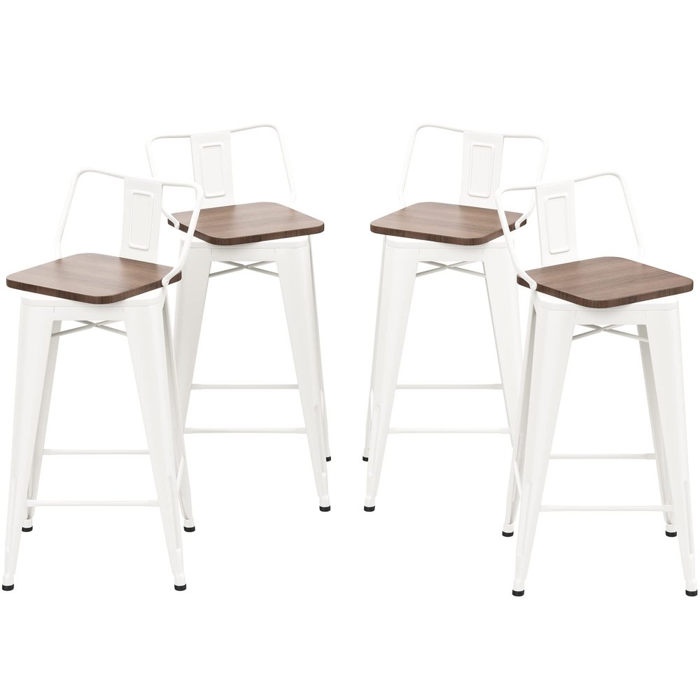 Changjie Furniture 30 Inch Swivel Bar Stools Set of 4 with Backs Counter Height Industrial Barstools for Kitchen Island (Swivel 30 inch, White Wooden)