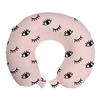 Ambesonne Eyelash Travel Pillow Neck Rest, Doodle Style Open and Closed Eyes Hand Drawn Sketch Abstract Kids Design, Memory Foam Traveling Accessory for Airplane and Car, 12", Rose Black White view 1