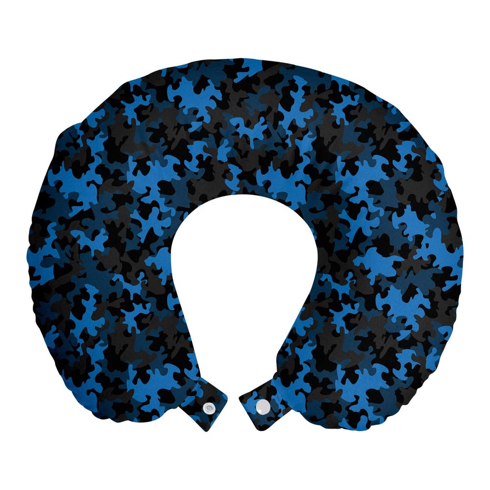 Ambesonne Camouflage Travel Pillow Neck Rest, Dark Toned Pattern Equipment and Hiding Uniform Attire Design, Memory Foam Traveling Accessory for Airplane and Car, 12", Green Black