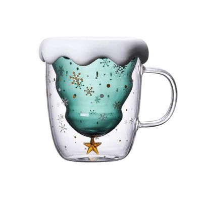 10.14 OzCoffee Mug Double Walled Glass Cup Christmas tree Insulated Glass mugs with Handle Perfect for Latte, Americano Cappuccino