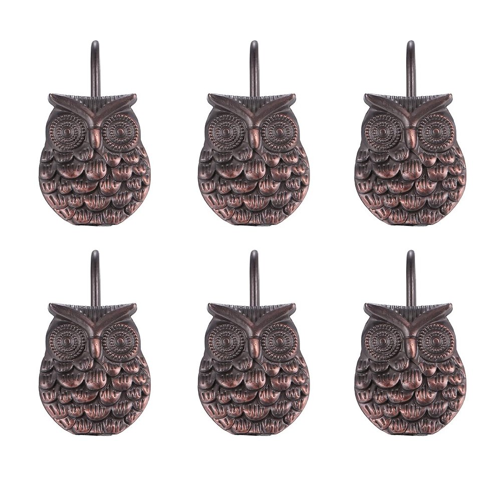 12pcs Shower Curtain Hook Antique Owl Shaped Curtain Hanger Hanging Ring Decoration for Bathroom Shower Rods