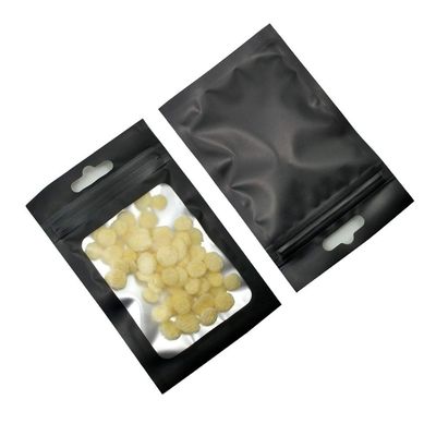PABCK 100 Pack Resealable Matte Black Zipper Lock Window Bags with Euro Hang Hole for Zip Food Storage Lock Pouches Plastic Foil Packet (10x18 cm (3.9x7.1 inch)