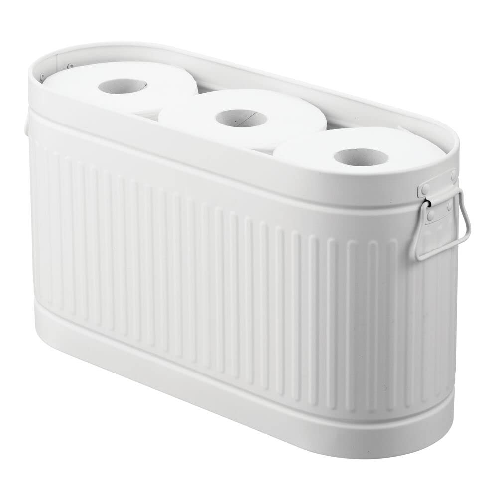 mDesign Large Steel Free Standing Toilet Paper Organizer, 6-Roll Tissue Storage Holder Container Bin for Bathroom Floor, Fits Under Sink, Vanity, Shelf, In Cabinet, or Corner, Oscar Collection - White