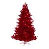 Nearly Natural 7ft. Red Flocked Fraser Fir Artificial Christmas Tree with 500 Red Lights, 40 Globe Bulbs and 1039 Bendable Branches view 1