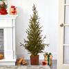Nearly Natural 4ft. Alpine Natural Look Artificial Christmas Tree in Wood Planter with Pine Cones view 3