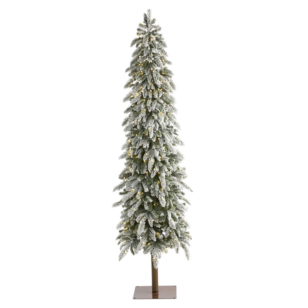 Nearly Natural 7.5ft. Flocked Washington Alpine Christmas Artificial Tree with 350 White Warm LED Lights and 877 Bendable Branches