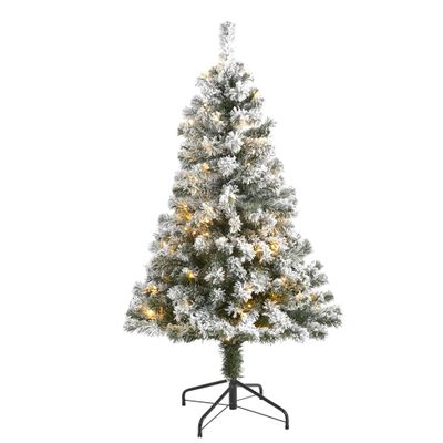 Nearly Natural 4ft. Flocked West Virginia Fir Artificial Christmas Tree with 100 Clear LED Lights