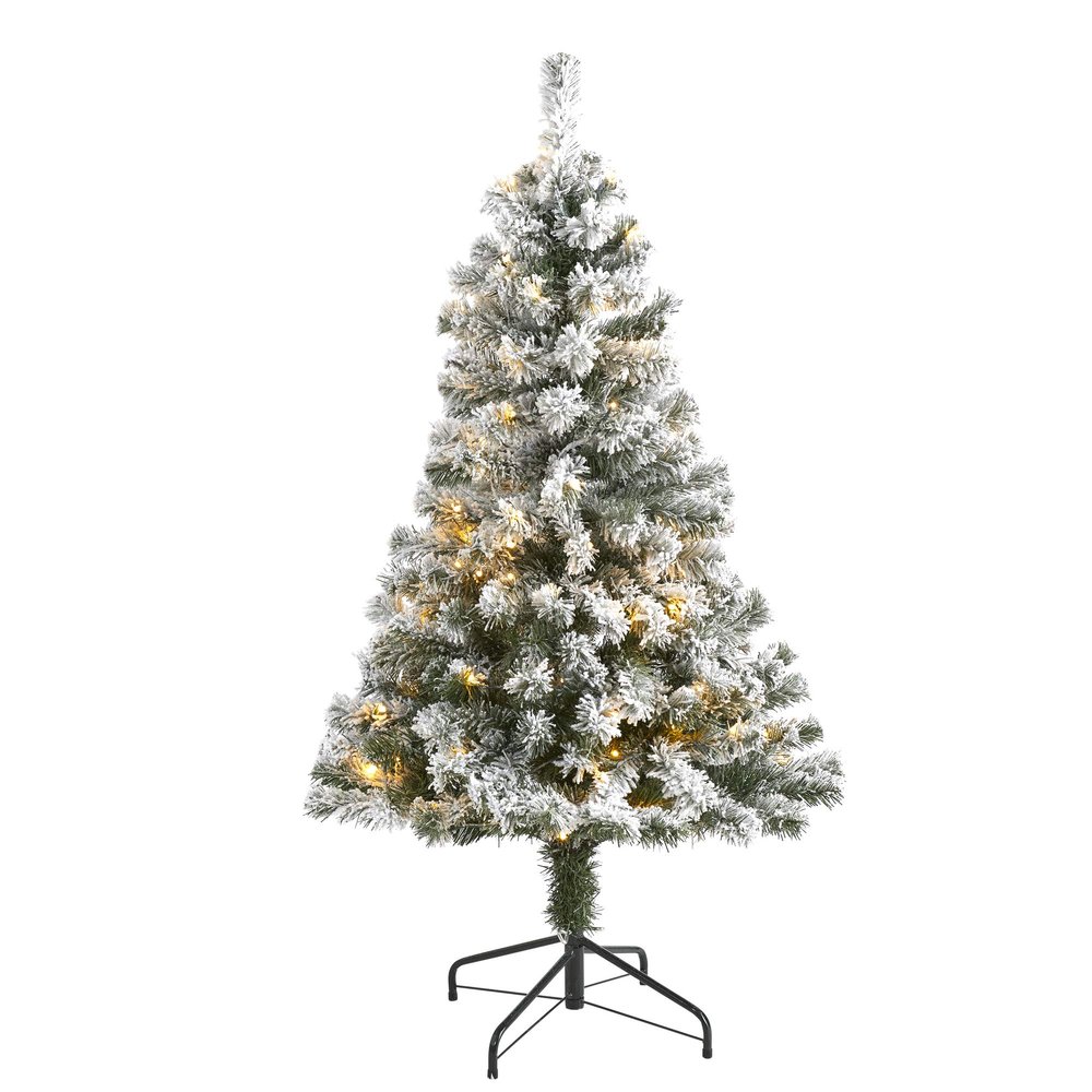 Nearly Natural 4ft. Flocked West Virginia Fir Artificial Christmas Tree with 100 Clear LED Lights
