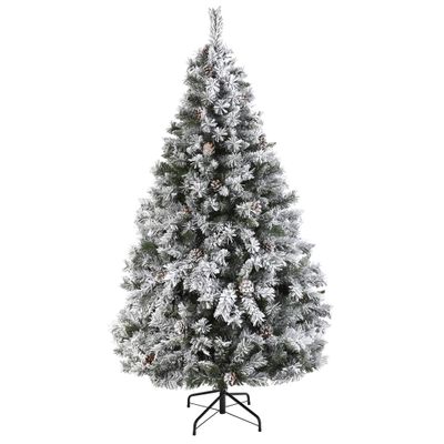 Nearly Natural 6ft. Flocked White River Mountain Pine Artificial Christmas Tree with Pinecones