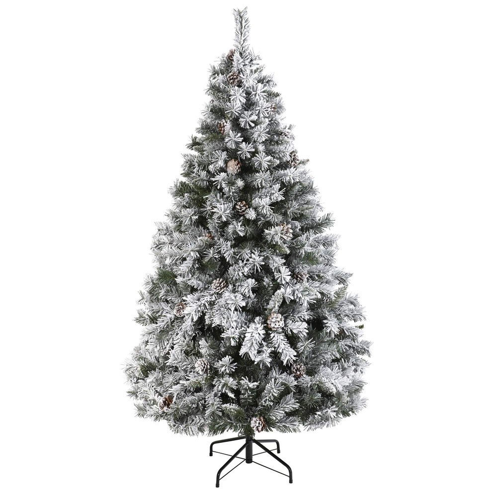 Nearly Natural 6ft. Flocked White River Mountain Pine Artificial Christmas Tree with Pinecones